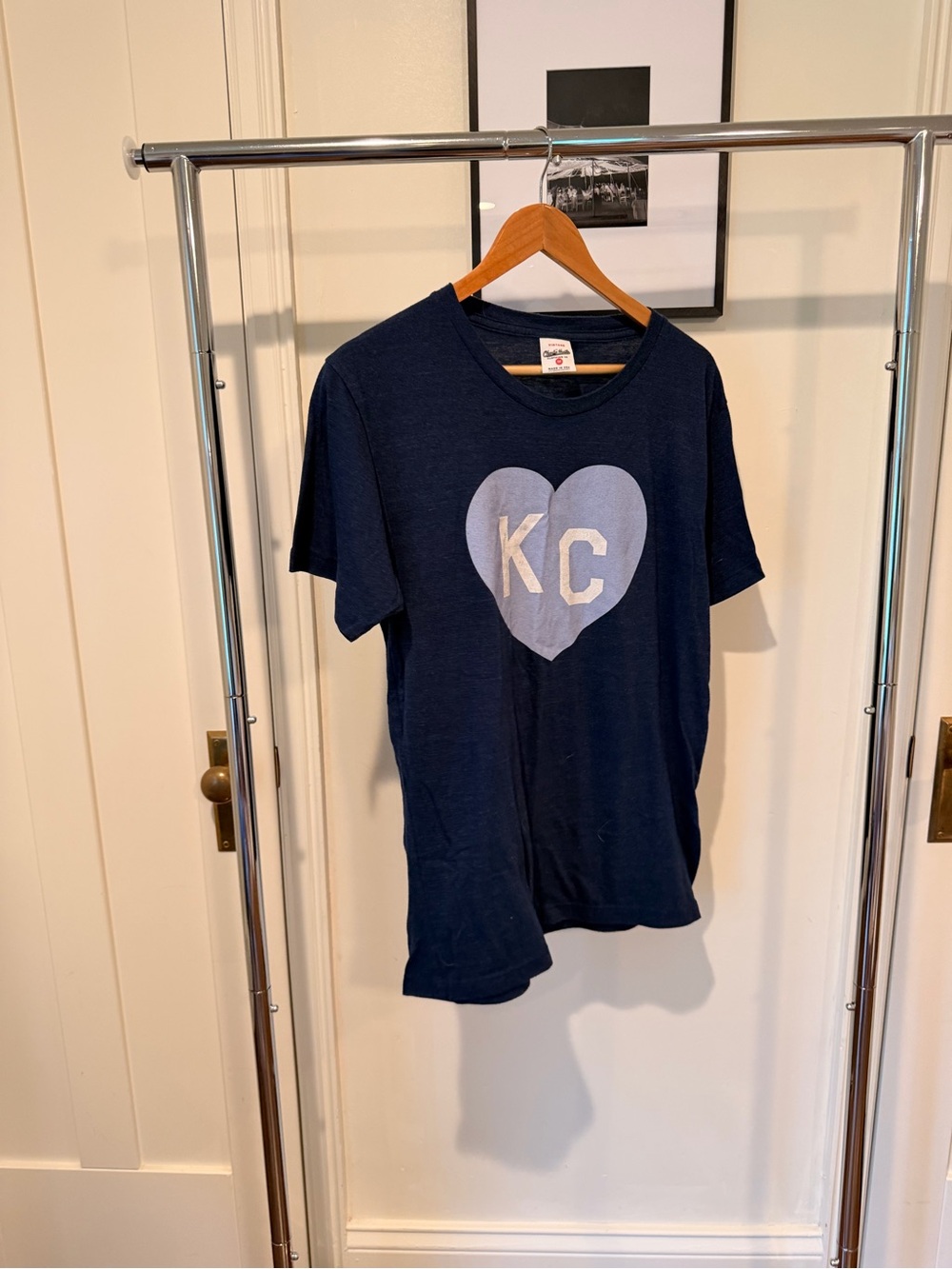 Navy Short-Sleeve Tee with Light Blue Heart KC Graphic